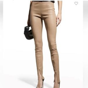 JASON WU beige Soft Vegan Faux Leather Skinny Pants with Split Hem